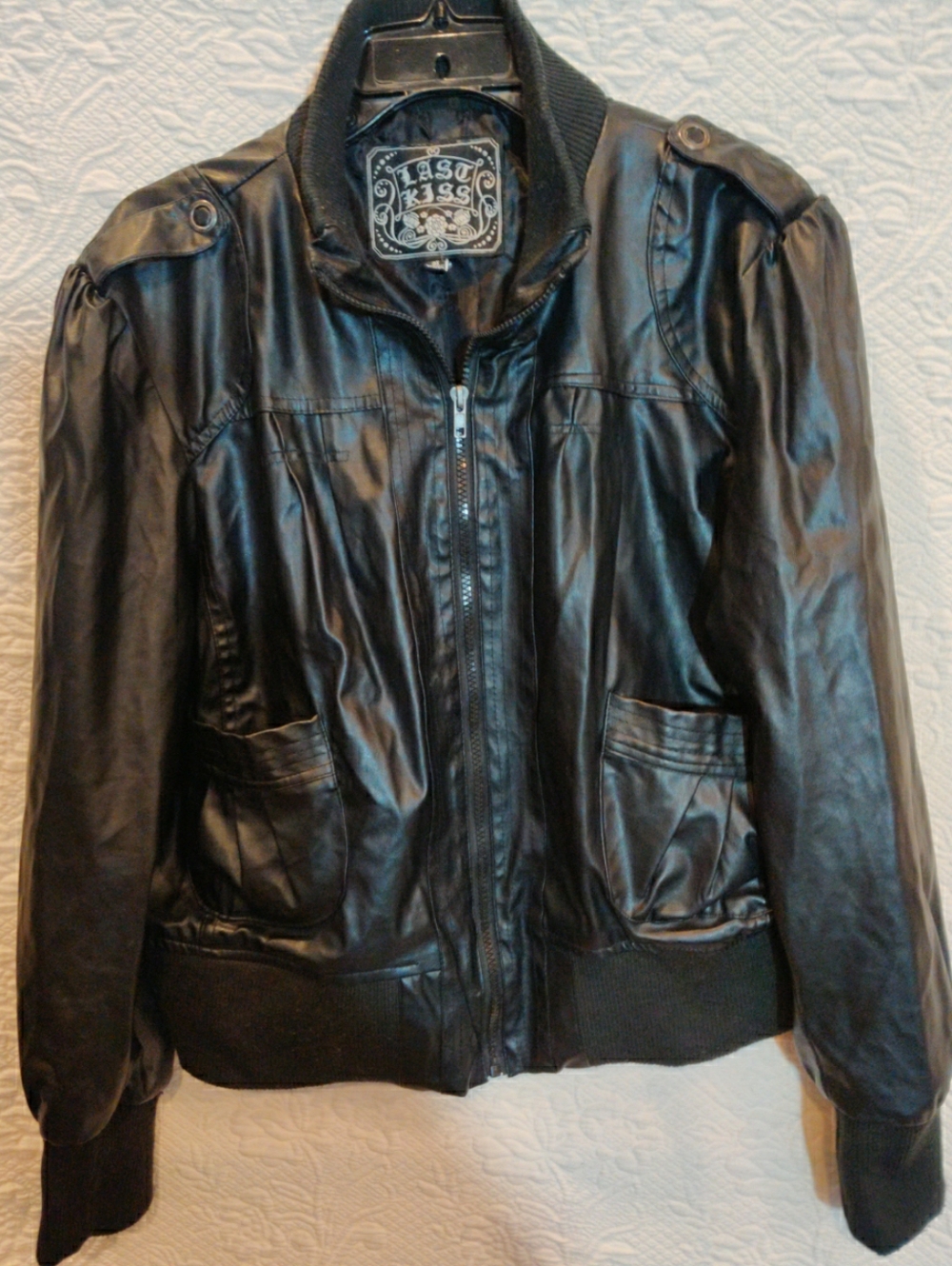 LAST KISS Black Collared Bomber Jacket Front Pockets, Shoulder Snaps Womans 3X